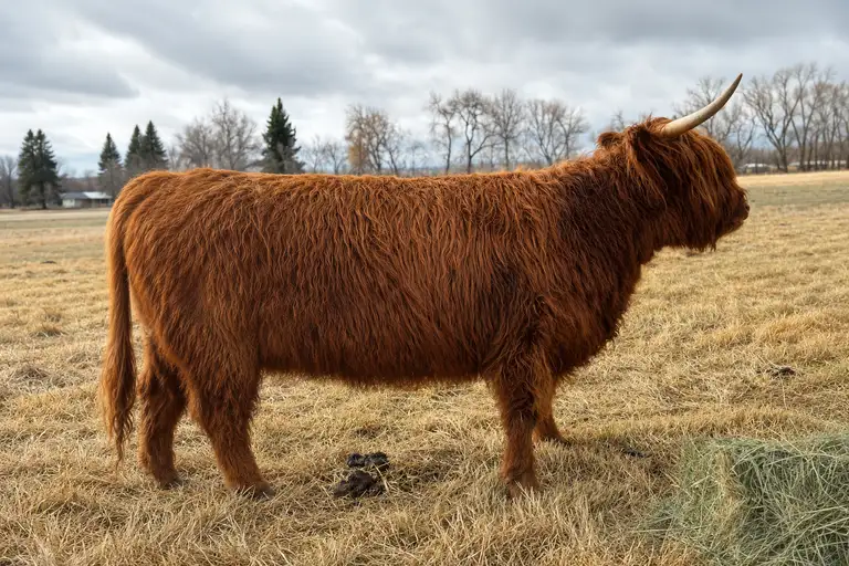 Whiskey Belle Fireball, a red Highland heifer at Bloom & Brisket in Northern Colorado